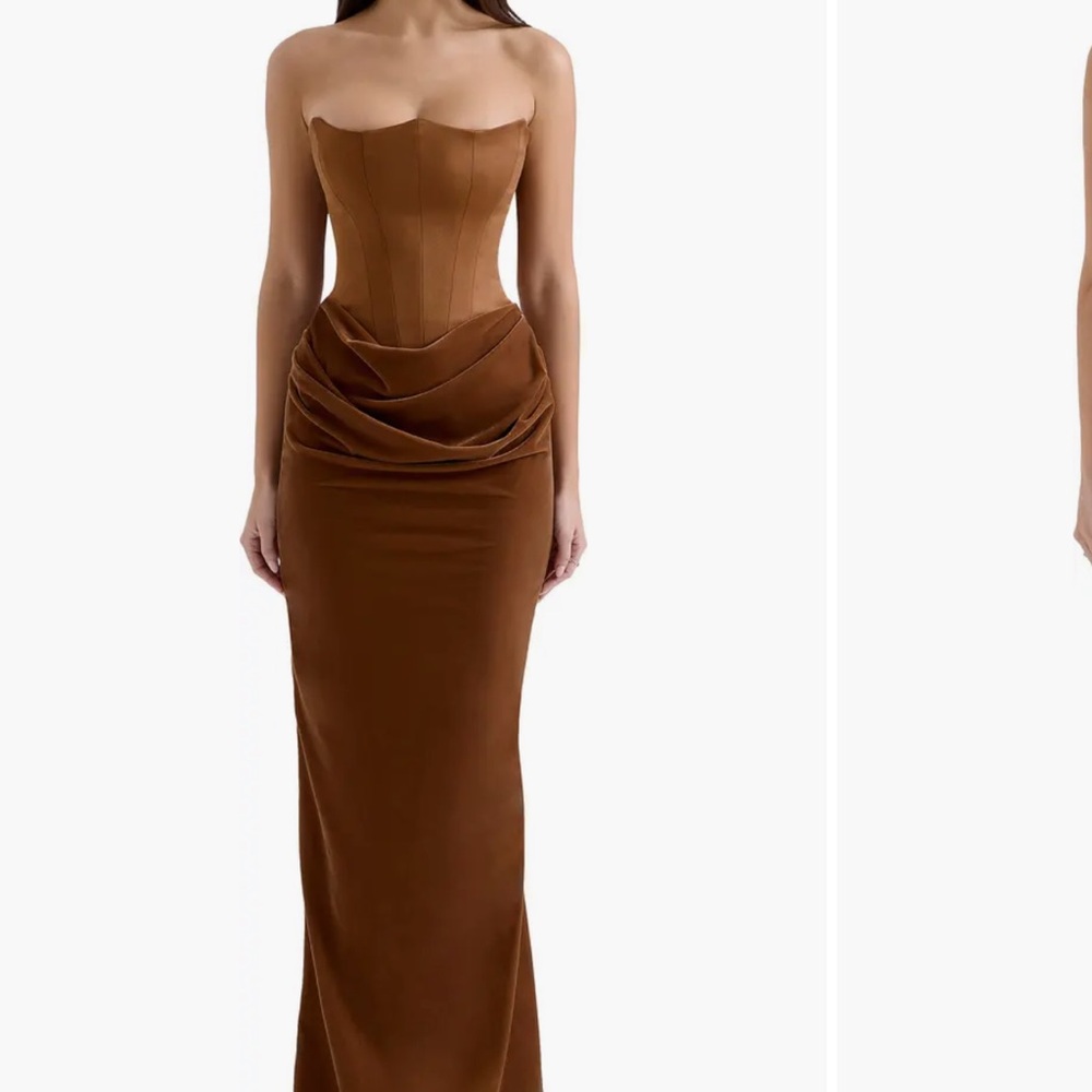 House of CB Brown Strapless Prom Dress